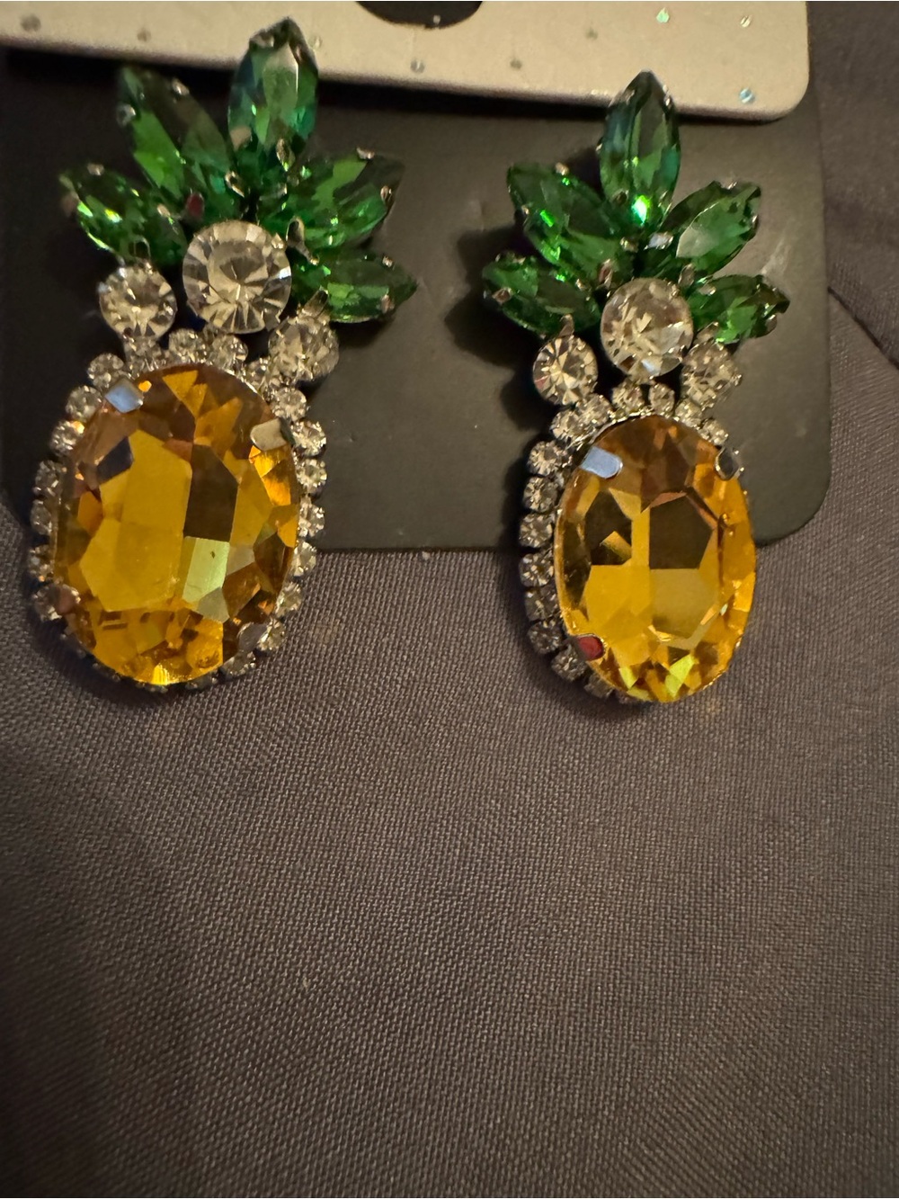 New Green and Yellow Crystal Pineapple Drop Earrings